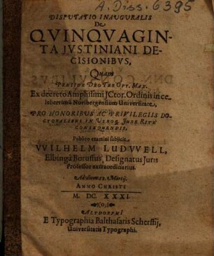 Disputatio Inauguralis De Quinquaginta Iustiniani Decisionibus