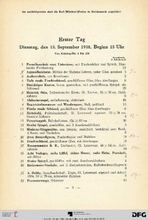 Erster Tag. Dienstag, den 13. September 1938, Beginn 15 Uhr (Nr. 1-250)