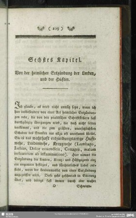 Sechstes Kapitel. Von der heimlichen Entzündung der Lenden, und der Hüften
