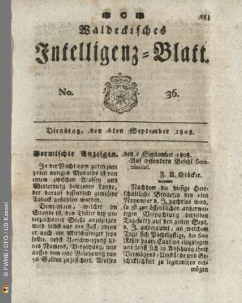 No. 36. Dienstag, den 6ten September 1808