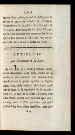 Articul IV. Du Mouvement & du Repos.