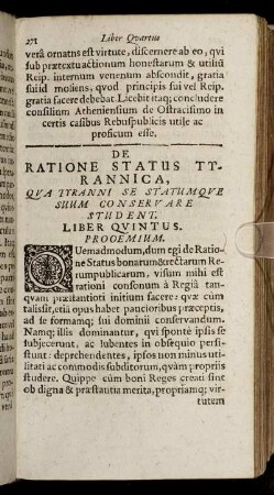 De Ratione Status Tyrannica [...] Liber Quintus.