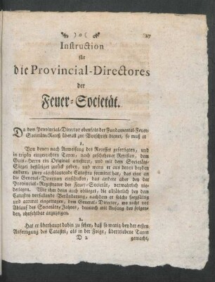 Instruction für die Provincial-Directores der Feuer-Societät.