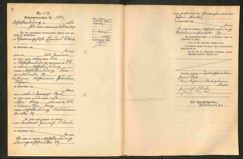 Standesamtsbuch der Stadt Aschaffenburg: Eheschließungen 252/1930 - 130/1931