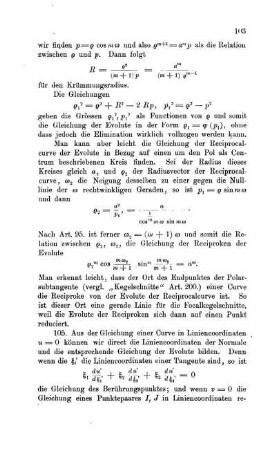 Die Gleichung der Evolute aus der Gleichung der Curve in Liniencoordinaten.