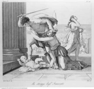 Choix de gravures à l'eau forte, d'après les peintures originales et les marbres de la galerie de Lucien Bonaparte : 142 gravures, Londres : Bulmer [u.a.], 1812. - 7, [142] S. : Ill. ; 2°, Der Bethlehemitische Kindermord (Taf. 37)