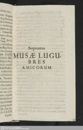 Sequuntur Musae Lugubres Amicorum