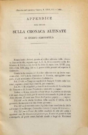 La Cronaca Altinate, [2]. Appendice agli studii sulla Cronaca Altinate