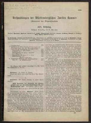 Verhandlungen der württembergischen Zweiten Kammer: 226., 249., 251. bis 254. Sitzung (16. Mai 1918, 17. - 20. Juli 1918)