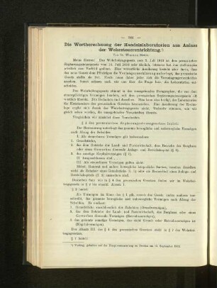 Die Wertberechnung der Handelslaboratorien aus Anlass der Wehrsteuerentrichtung.