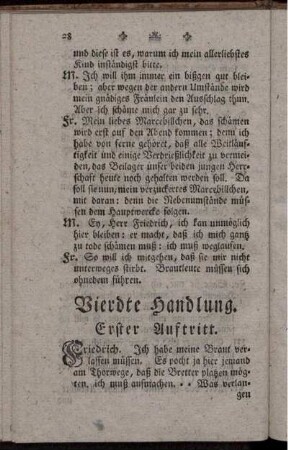 Vierdte Handlung. Erster Auftritt - Fünfter Auftritt.