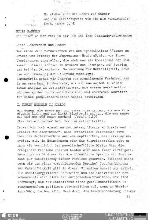 Neues Handeln : ein Brief an Christen in der DDR und ihre Gemeindevertretungen