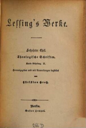 Lessing's Werke, 16. Theologische Schriften 2. Abth. II.