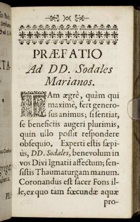 Praefatio ad DD. Sodales Marianos.