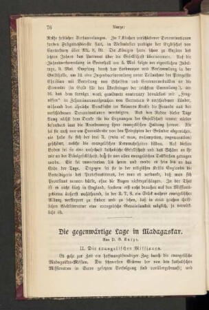 Die gegenwärtige Lage in Madagaskar