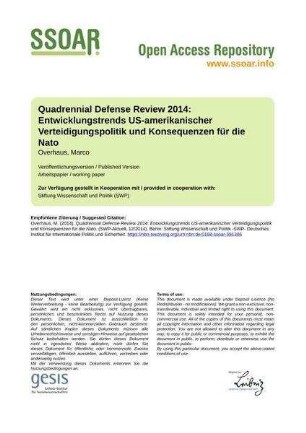Quadrennial Defense Review 2014: Entwicklungstrends US-amerikanischer Verteidigungspolitik und Konsequenzen für die Nato