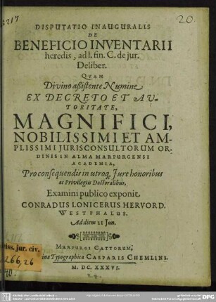 Disputatio inauguralis de beneficio inventarii heredis