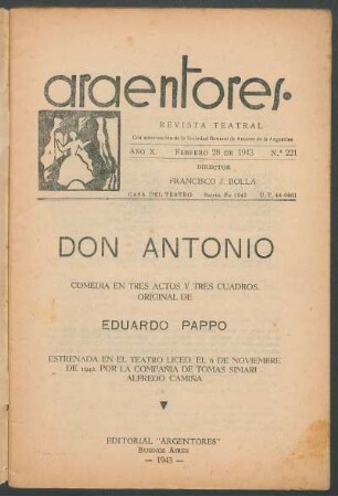 1943022100: Don Antonio : comedia en tres actos y tres cuadros