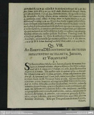 Qu. VIII. An Essentia Dei Contineatur His Tribus Subsistentiis: Intellectu, Iudicio, Et Voluntate?