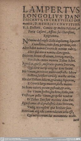 LAMPERTUS LONGOLIUS DANTISCANUS, IN CEREVISIAS...