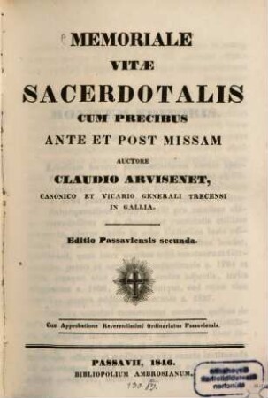 Memoriale vitae sacerdotalis : cum precibus ante et post missam