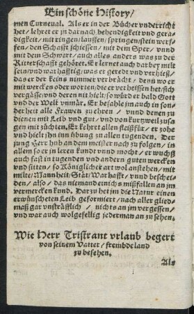 Wie Herr Tristrant urlaub begert von seinem Vatter/ frembde land zu besehen.