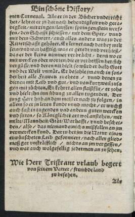 Wie Herr Tristrant urlaub begert von seinem Vatter/ frembde land zu besehen.