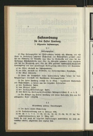 Hafenordnung für den Hafen Hamburg.