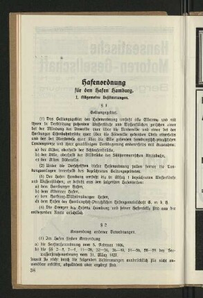 Hafenordnung für den Hafen Hamburg.