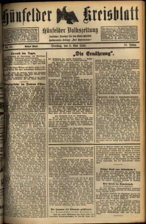 Erste Ausgabe vom Dienstag, den 08. Mai 1928.