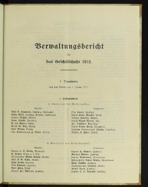 Verwaltungsbericht für das Geschäftsjahr 1912.