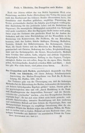 241-243 [Rezension] Edelsheim, Fery Frh. von, Das Evangelion nach Markos