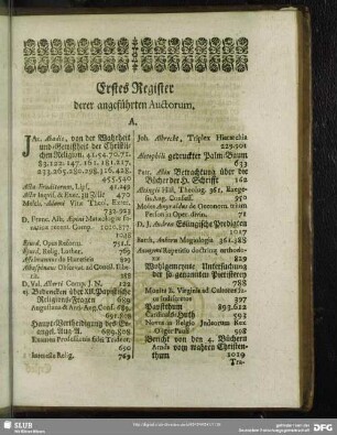 Erstes Register derer angeführten Auctorum