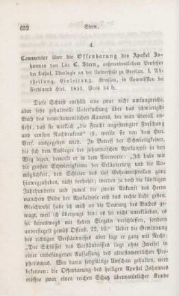 652-659 [Rezension] Stern, Carl, Commentar über die Offenbarung des Apostel Johannes