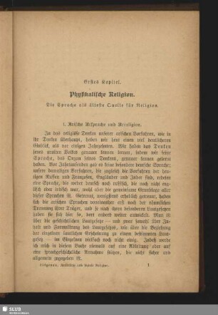 Erstes Kapitel. Physikalische Religion : Die Sprache als älteste Quelle für Religion