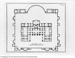 Gli edifici antichi di Roma ricercati nelle loro piante, e restituiti alla pristina magnificenza secondo Palladio, Desgodetz, ed altri più recenti / con l'aggiunta di qualche moderna fabbrica ad uso degli artisti, e de' viaggiatori pubblicati, e divisi in 82. tavole dall'Incisore Tommaso PiroliTaf. 44: Grundriss der Thermen des Diokletians - Gli edifici antichi di RomaTerme di Diocleziano a Termini