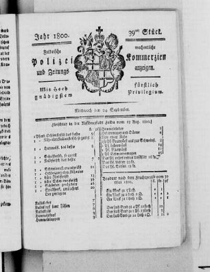 39tes Stück, Ausgabe vom 24. September 1800