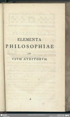 Elementa Philosophiae In Usum Auditorum