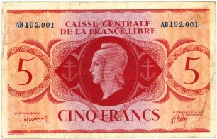 Geldschein, 5 Francs (FRF), 1941?