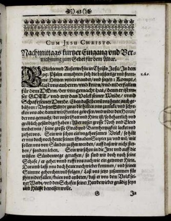 Nachmittags kurtzer Eingang und Vermahnung zum Gebet für dem Altar.