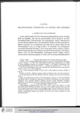 II. Kapitel: Melanchthons Verhältnis zu Luther und zu Erasmus