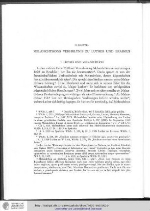 II. Kapitel: Melanchthons Verhältnis zu Luther und zu Erasmus