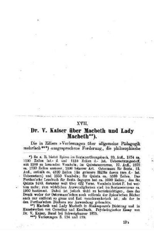 Dr. V. Kaiser über Macbeth und Lady Macbeth