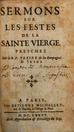 Sermons sur les Festes de la Sainte Vierge