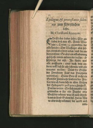 Epilogus, et protestatio solennis zum Christlichen Leser.