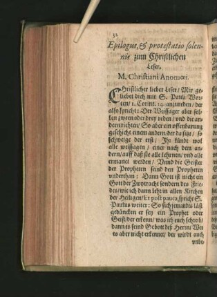 Epilogus, et protestatio solennis zum Christlichen Leser.
