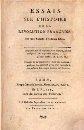 Essais sur lh́istoire de la Révolution française