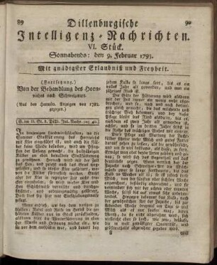 VI. Stück. Sonnabends: den 9. Februar 1793.