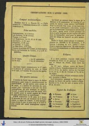 Observations sur l'année 1882.