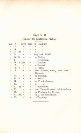 Excurs II. Itinerar des Landgrafen Philipp